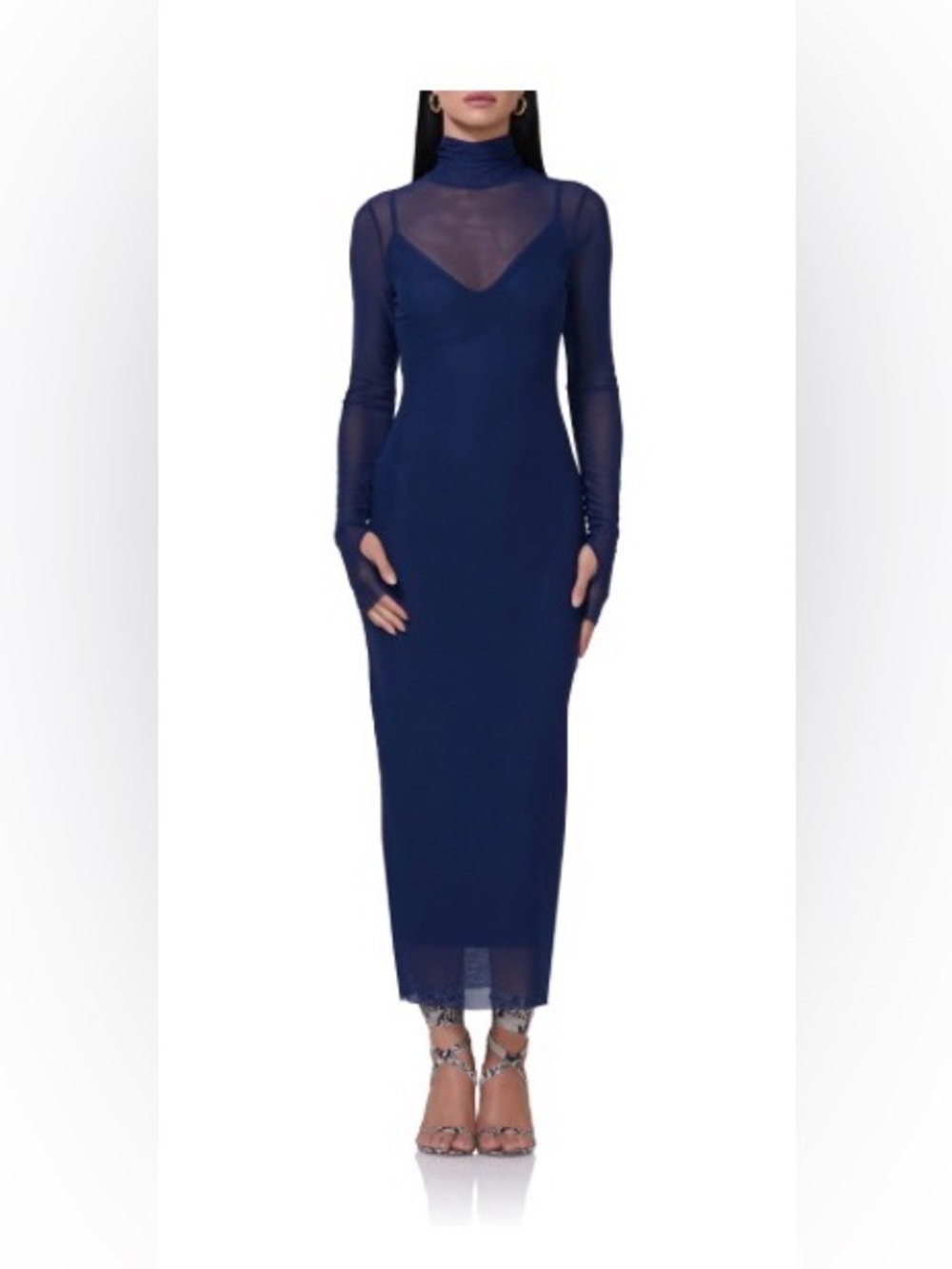 NWT AFRM Shailene Long Sleeve Turtleneck Mesh Dress